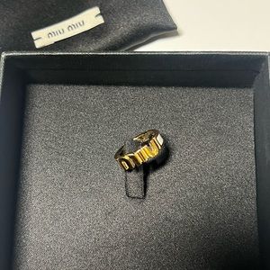 MiuMiu Enameled Metal Ring, color white, S size. In very good condition with box